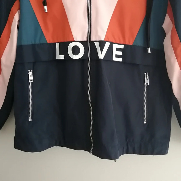Maje Blima Colour Blocked Love Logo-Print Windproof Navy Zip Jacket 36 or Small - Picture 8 of 16
